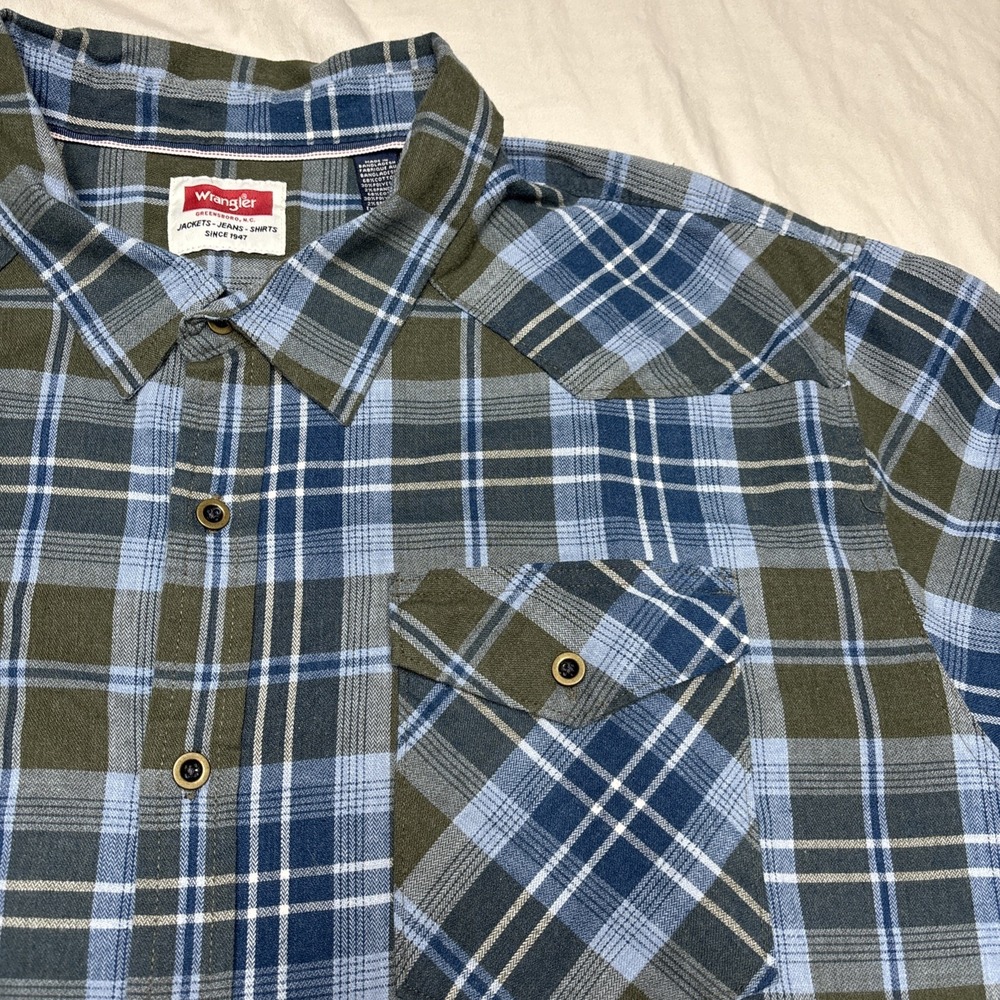 Wrangler Jeans Co Blue/White/Green Long Sleeve 3XL‎ Button Up Shirt